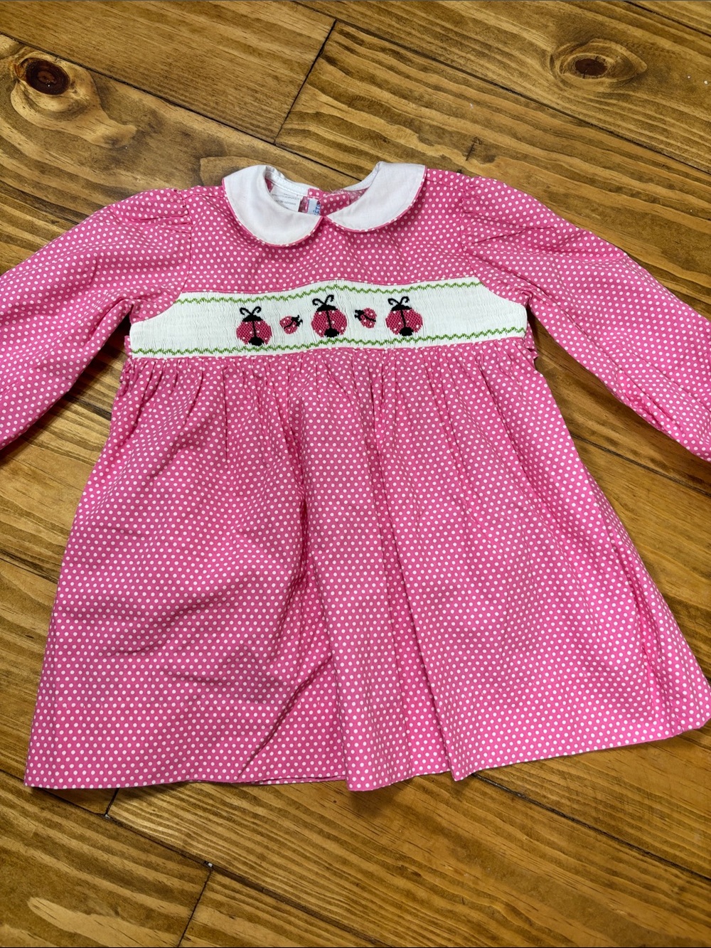 Vive La Fete Size 18 Months Smocked Ladybug Pink Polka Dot Dress